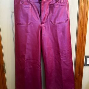 Maeve Fuchsia Faux Leather Wide Leg Collette Pants